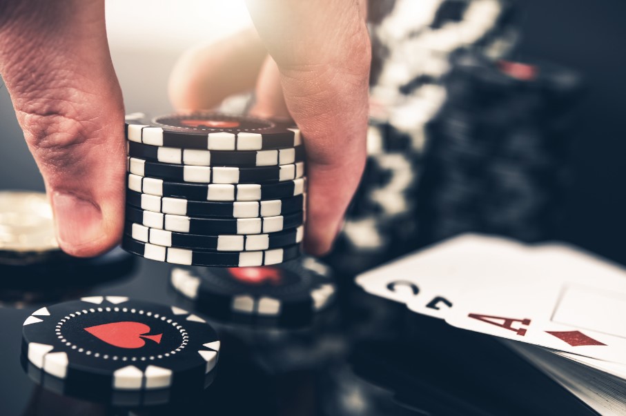 Poker chips in hand